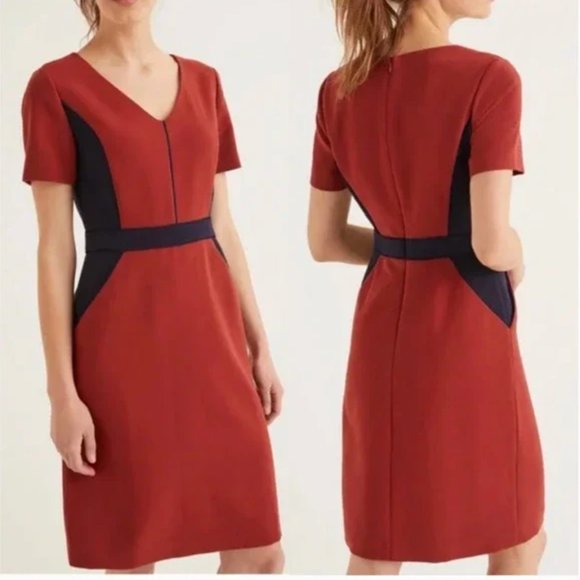 Boden Vicky Colorblock Dress Burnt Orange Blue Sheath Women's | 8 - Picture 1 of 14